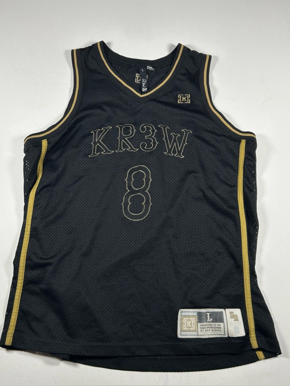 Vintage Krew Jersey Mens L  Black Gold KR3W Skateboarding Basketball Y2K